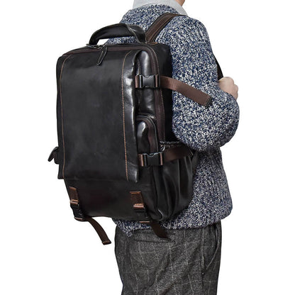 Casual Cowhide Flip Backpack Large Capacity Computer Bag