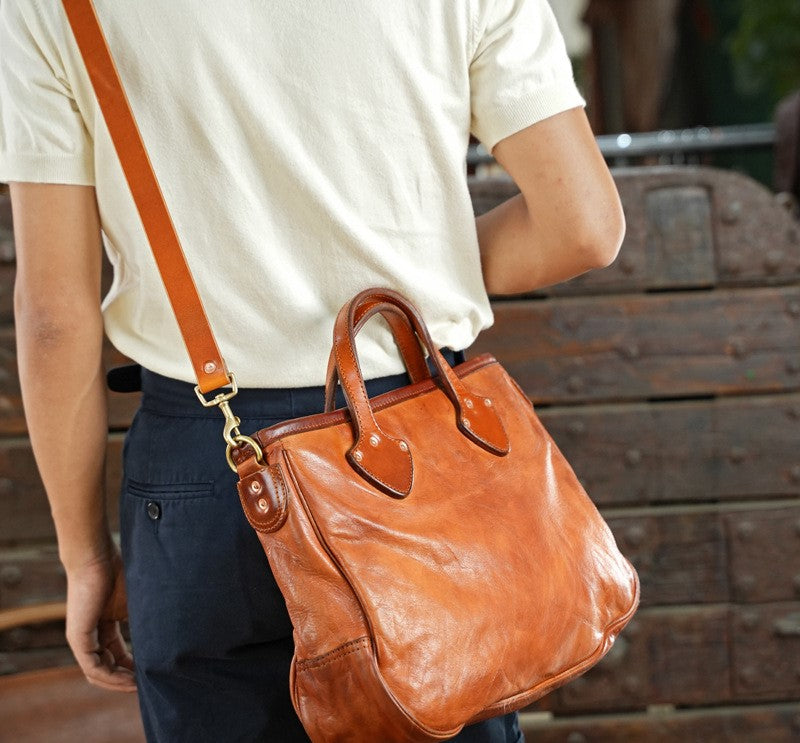 Vegetable-tanned Leather Men's and Women's Crossbody Briefcase Bag Full-grain Horse Leather Handmade Bag