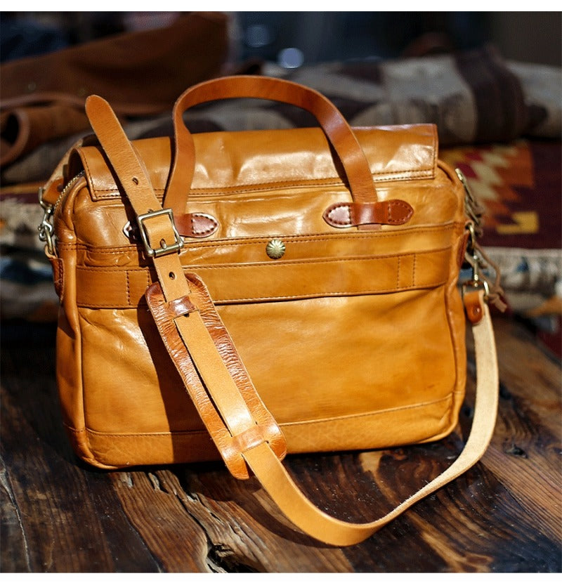 Retro Horse Leather Men's Business Briefcase Crossbody Computer Bag