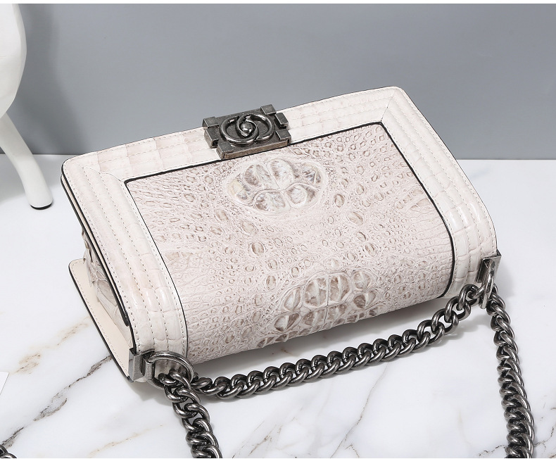 Himalayan White Crocodile Leather Classic Chain Small Square Bag Shoulder Messenger Bag