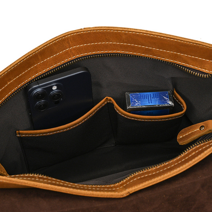 Men's Leather Shoulder Bag Crazy Horse Leather Crossbody Bag Full-grain Cowhide Flip Messenger Bag