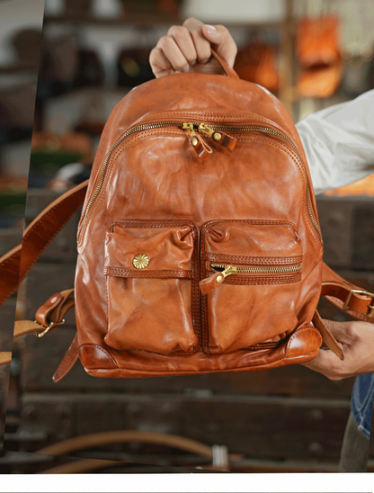 Vegetable-tanned Leather Backpacks Full-grain Horse Skin Sheep Skin Leather Backpack