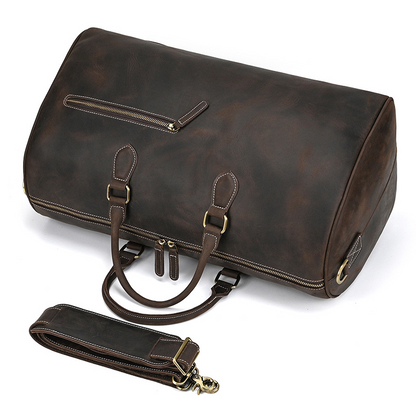 Retro Crazy Horse Leather Travel Bag Large Capacity Genuine Leather Portable Shoulder Bag Cowhide Leather Luggage Bag