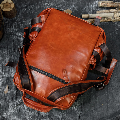 Casual Cowhide Flip Backpack Large Capacity Computer Bag