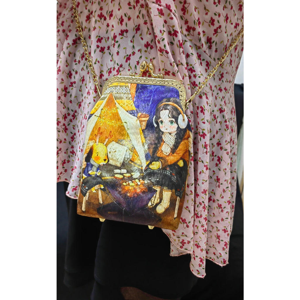 Women's Clasp Purse Handmade Handbag Digital Printing Bag,