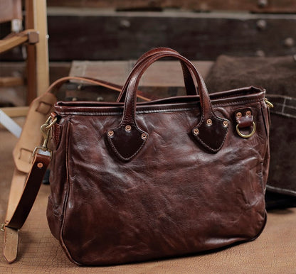 Vegetable-tanned Leather Men's and Women's Crossbody Briefcase Bag Full-grain Horse Leather Handmade Bag