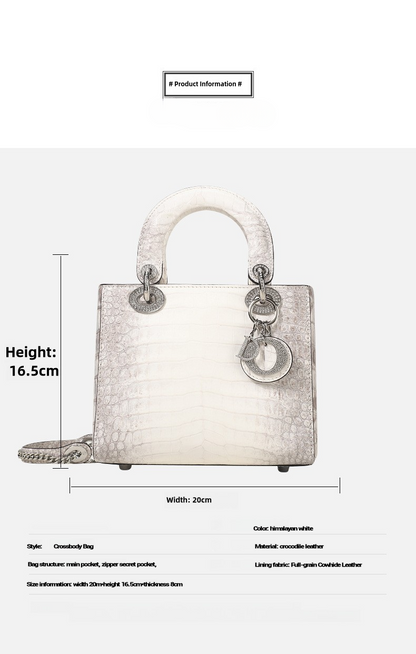 Himalayan White Crocodile Leather Women's Bag Advanced Diamond-Embedded Diana Bag New Handbag Genuine Leather Large Capacity