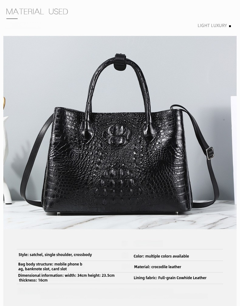 Crocodile Leather Bag Genuine Leather Women's Bag Large-Capacity Bucket Bag Shoulder Crossbody Handbag