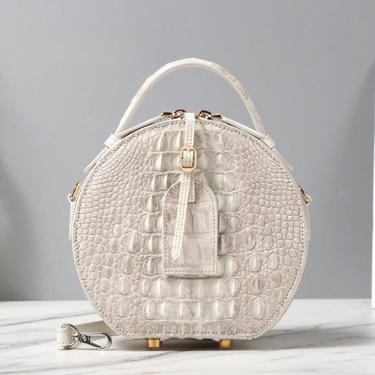 High-End Nile Crocodile Leather Small round Bag Himalayan White Women's Bag Crossboby Bag