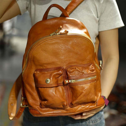 Vegetable-tanned Leather Backpacks Full-grain Horse Skin Sheep Skin Leather Backpack