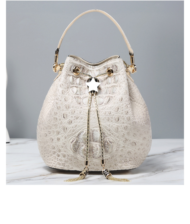 Himalayan White Leather Bucket Bag Shoulder Messenger Bag Crocodile Leather Crossbody Bag