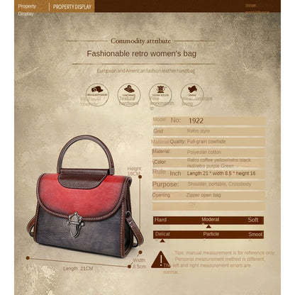 Full-grain Cowhide Mini Bag Retro Style Single Shoulder Crossbody Women's Bag