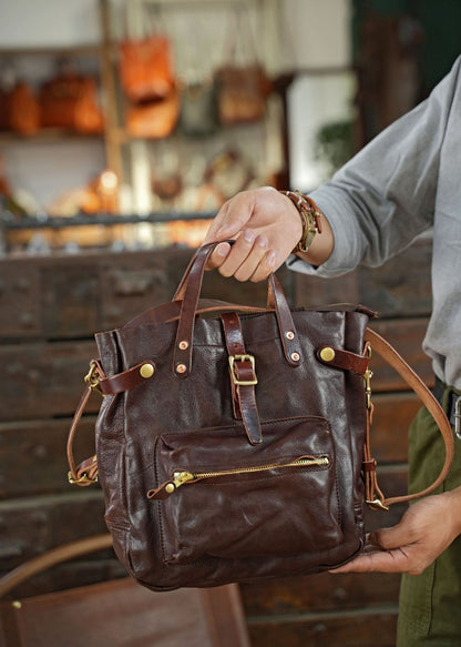 Full-grain Cowhide Leather Retro Shoulder Bag Vegetable Tanned Crossbody Bag Men and Women Casual Bag