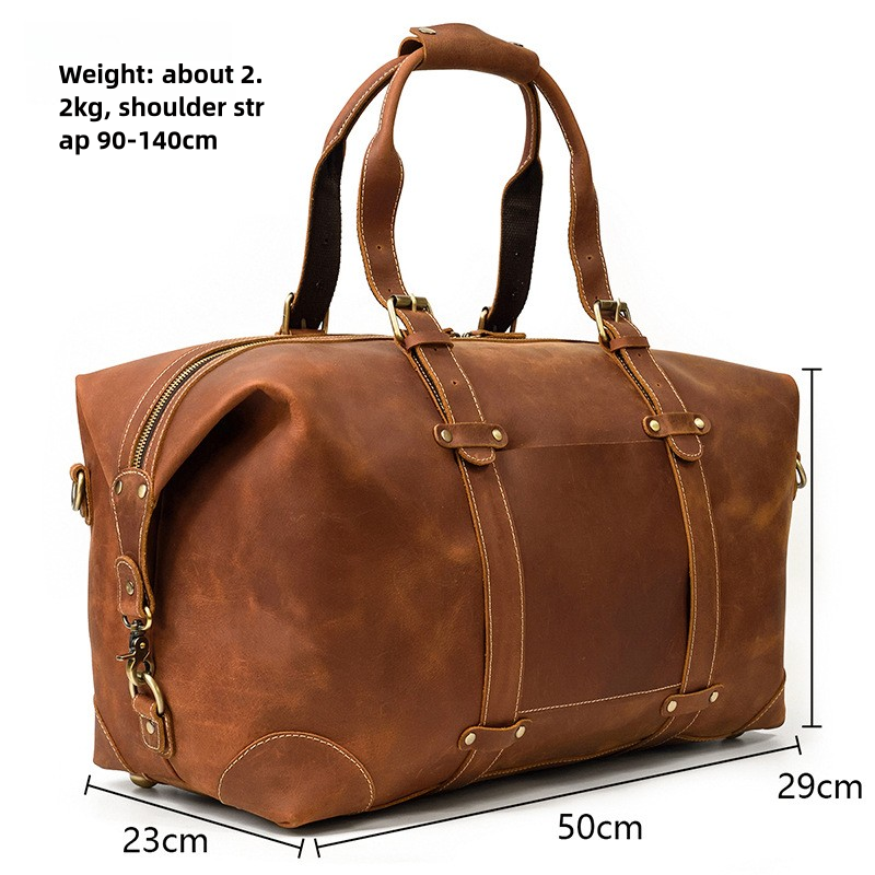 Travel Bag Crazy Horse Leather Large-Capacity Luggage Bag Vintage Handbag Crossbody Messenger Bag