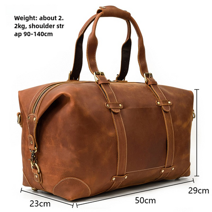 Travel Bag Crazy Horse Leather Large-Capacity Luggage Bag Vintage Handbag Crossbody Messenger Bag