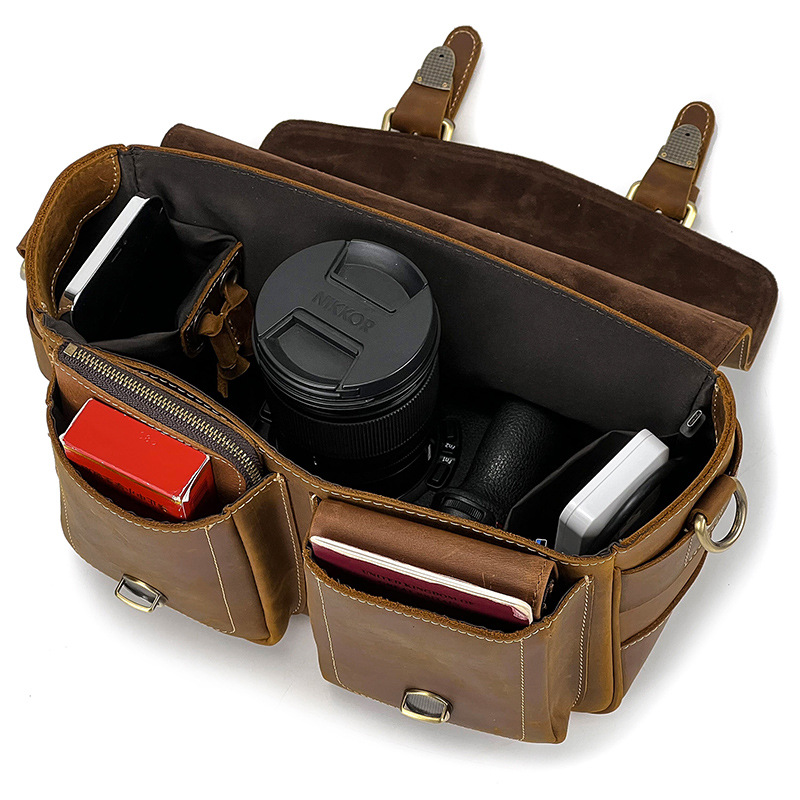 Retro Camera Bag Crazy Horse Leather Portable Photography Bag Mirrorless Camera Outdoor Shoulder Bag DSLR Camera Bag