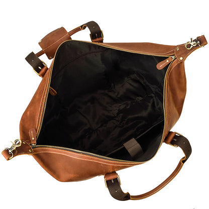 Travel Bag Crazy Horse Leather Large-Capacity Luggage Bag Vintage Handbag Crossbody Messenger Bag