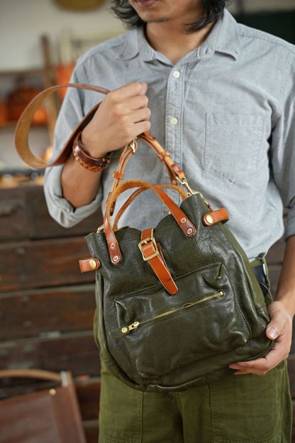 Full-grain Cowhide Leather Retro Shoulder Bag Vegetable Tanned Crossbody Bag Men and Women Casual Bag