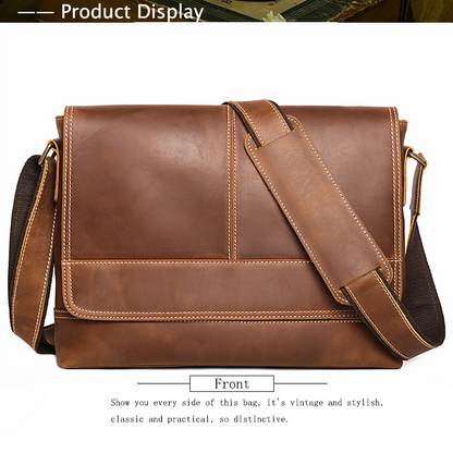 Crazy Horse Leather Bag Full-grain Cowhide Messenger Bag Retro Shoulder Bag