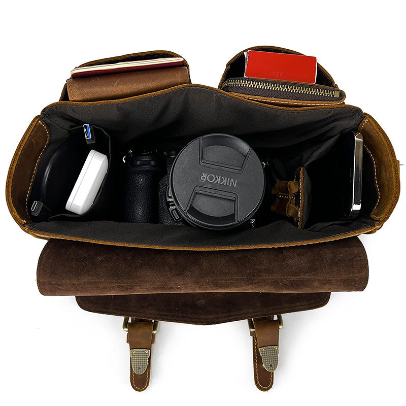 Retro Camera Bag Crazy Horse Leather Portable Photography Bag Mirrorless Camera Outdoor Shoulder Bag DSLR Camera Bag