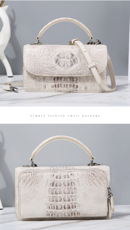 Himalayan White Crocodile Leather Women's Bag Small Square Bag Genuine Leather Handbag Messenger Bag