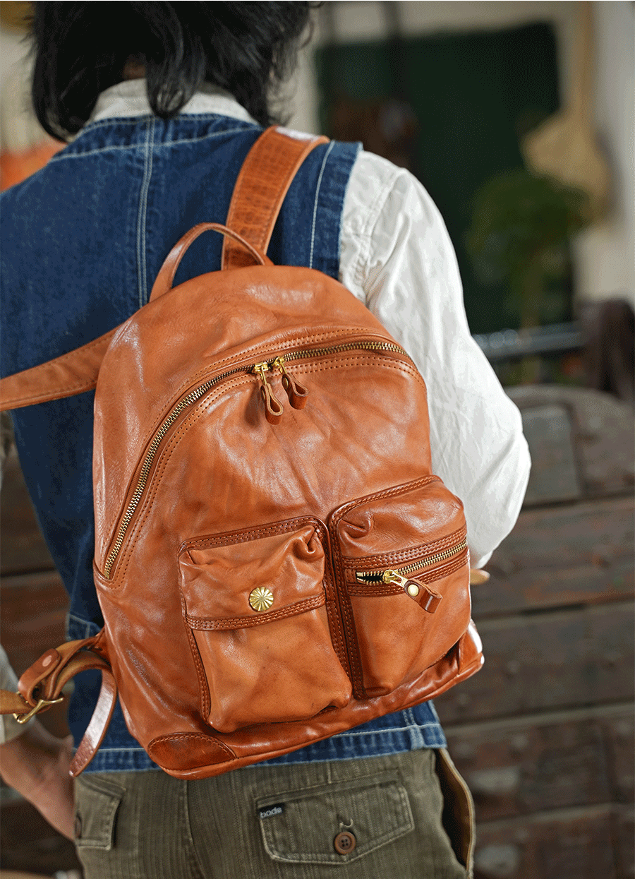 Vegetable-tanned Leather Backpacks Full-grain Horse Skin Sheep Skin Leather Backpack