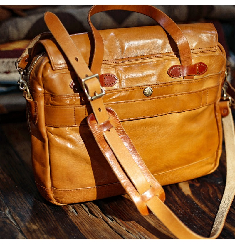 Retro Horse Leather Men's Business Briefcase Crossbody Computer Bag