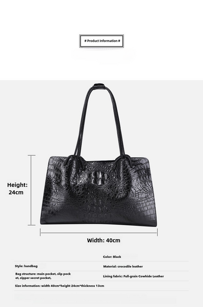 Crocodile Leather Women's Bag Leather Shoulder Bag Portable Tote Bag