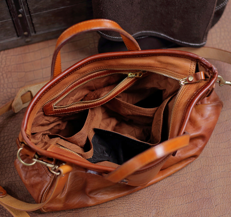 Vegetable-tanned Leather Men's and Women's Crossbody Briefcase Bag Full-grain Horse Leather Handmade Bag