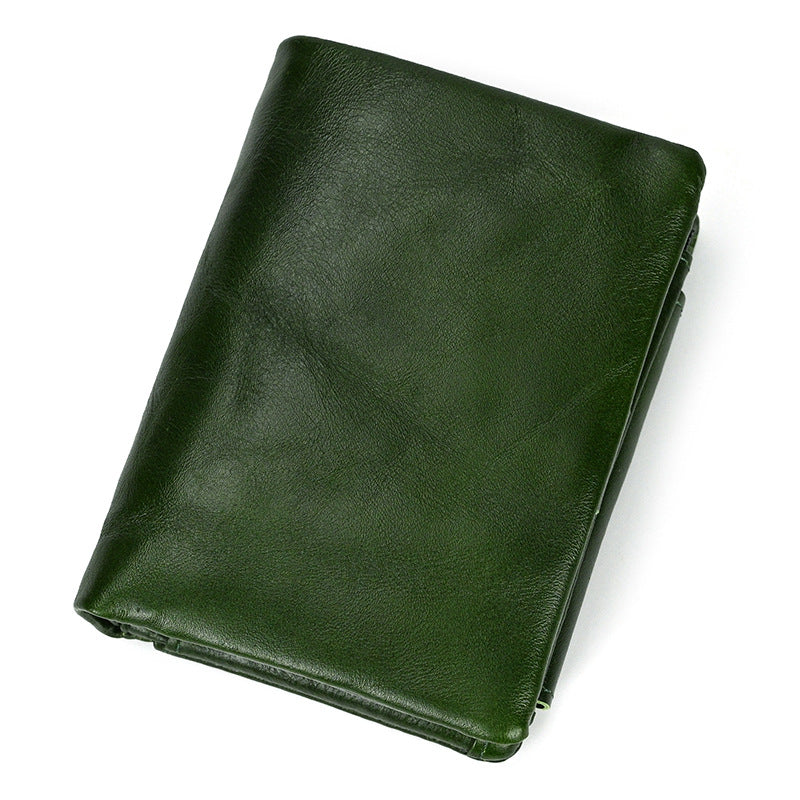 Full-grain Cowhide Trifold Short Wallet with Multiple Card Slots