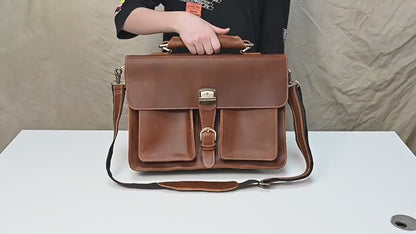 Men's Briefcase Crazy Horse Leather 14 Inch Computer Bag Crossbody Bag