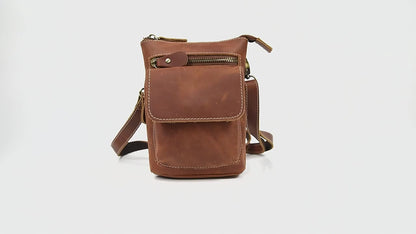 Men's Genuine Leather Waist Bag, Crazy Horse Leather Crossbody Bag, Multifunctional Belt Hanging Bag, Cowhide Phone Bag