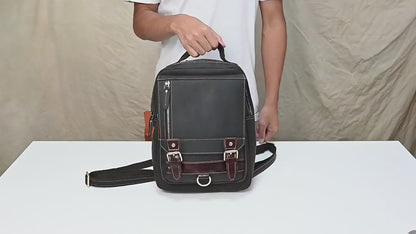 Multifunctional Leather Backpack Crazy Horse Leather Men's Shoulder Bag