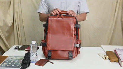 Casual Cowhide Flip Backpack Large Capacity Computer Bag