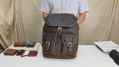 Genuine Leather Backpack  Men's Retro Crazy Horse Leather Travel Bag