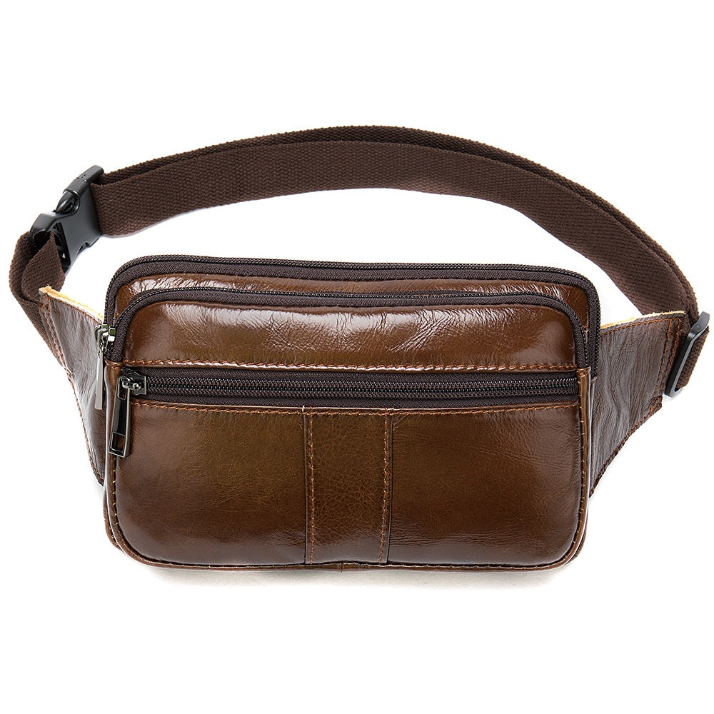 Genuine Leather Men's Waist Bag, Top-grain Leather Outdoor Single Shoulder Crossbody Chest Bag, Motorcycle Waist Bag