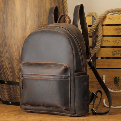 Genuine Leather Men's Backpack, Top-grain Leather, Large Capacity Leisure Backpack