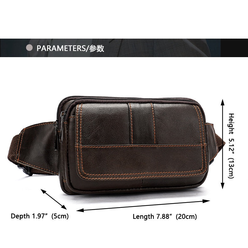 Genuine Leather Men's Waist Bag, Top-grain Leather Outdoor Single Shoulder Crossbody Chest Bag, Motorcycle Waist Bag