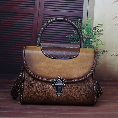 Full-grain Cowhide Mini Bag Retro Style Single Shoulder Crossbody Women's Bag