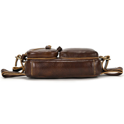 Genuine Leather Chest Bag, Crossbody Bag, Cowhide Men's Leisure Bag, Motorcycle Waist Bag