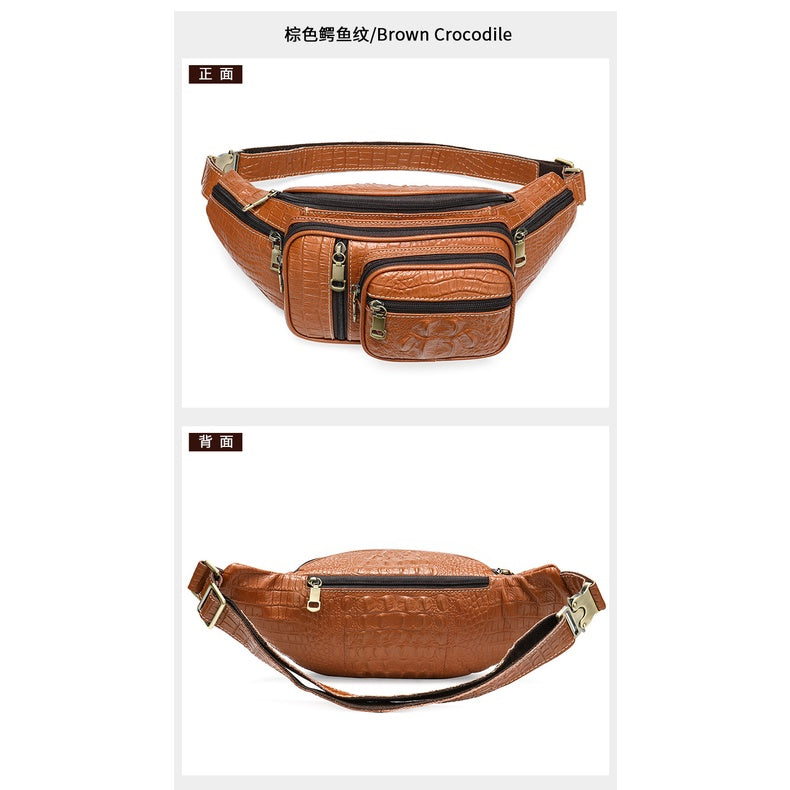 Multi Functional Men's Waist Bag, Leather Leisure Chest Bag, Single Shoulder Crossbody Bag, Motorcycle Waist Bag