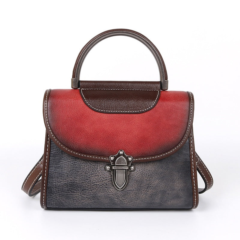 Full-grain Cowhide Mini Bag Retro Style Single Shoulder Crossbody Women's Bag