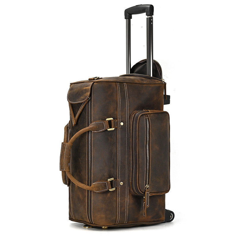 Men's Large-capacity Suitcase Genuine Leather Luggage Case Retro Cowhide Travel Bag