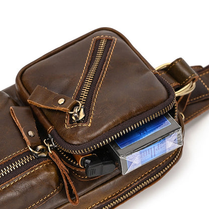 Genuine Leather Chest Bag, Crossbody Bag, Cowhide Men's Leisure Bag, Motorcycle Waist Bag