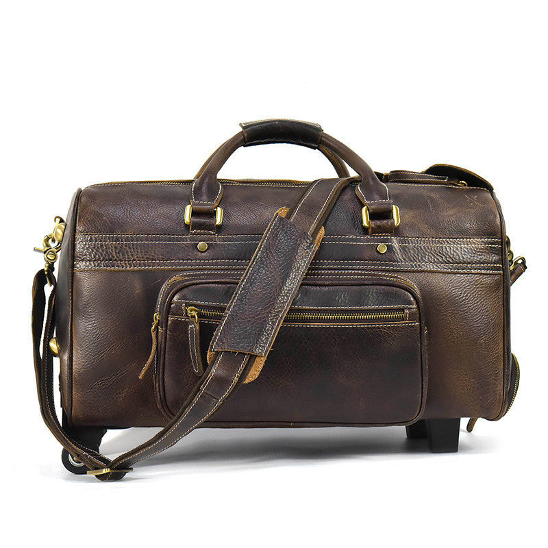 Men's Large-capacity Suitcase Genuine Leather Luggage Case Retro Cowhide Travel Bag