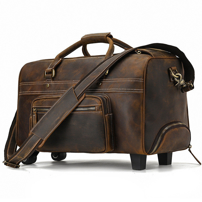 Men's Large-capacity Suitcase Genuine Leather Luggage Case Retro Cowhide Travel Bag