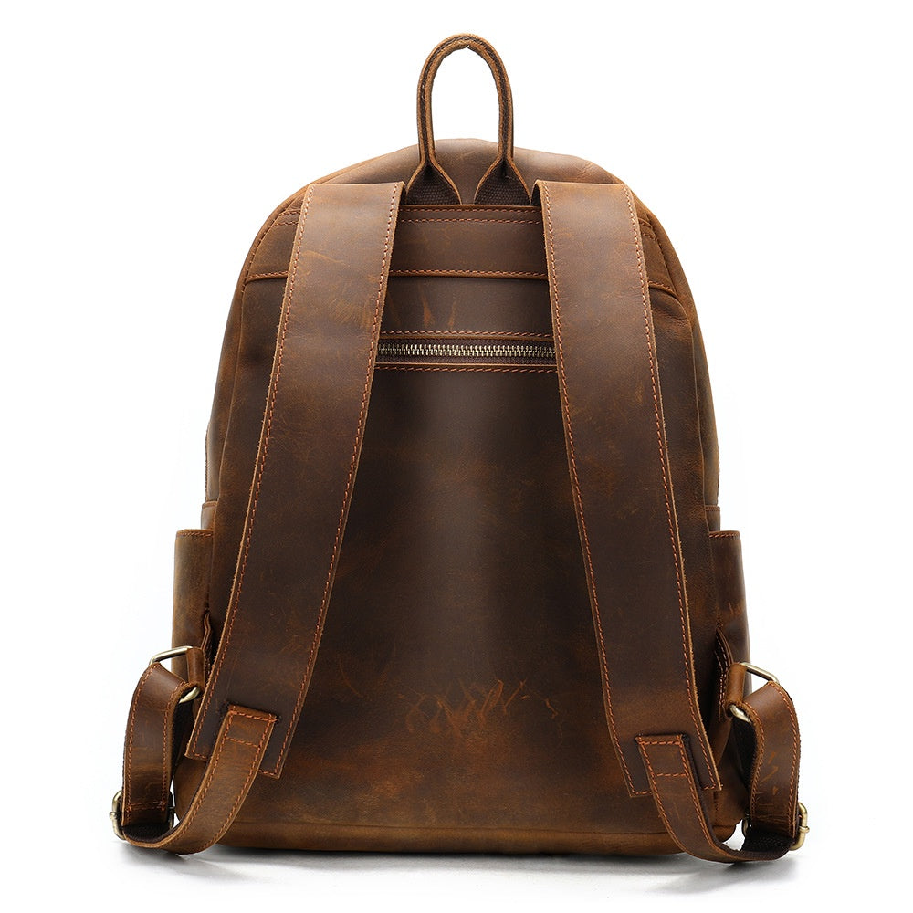 Genuine Leather Men's Backpack, Top-grain Leather, Large Capacity Leisure Backpack