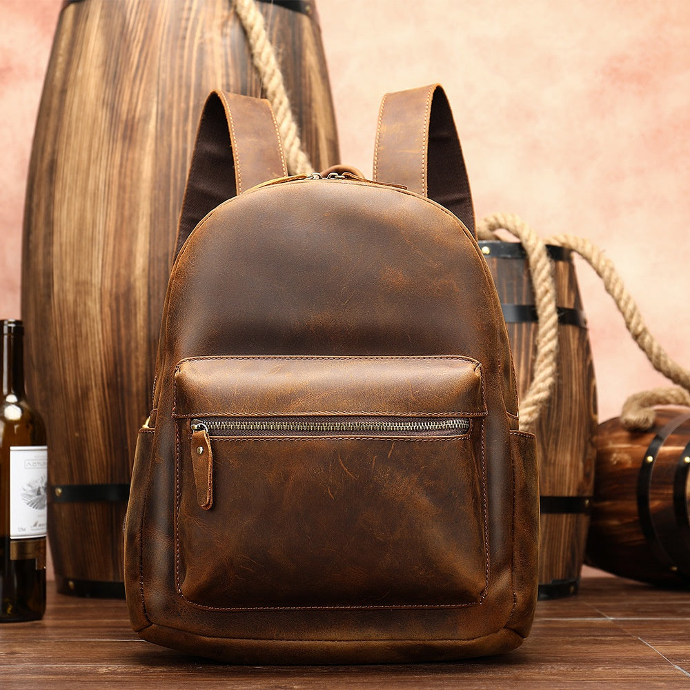 Genuine Leather Men's Backpack, Top-grain Leather, Large Capacity Leisure Backpack