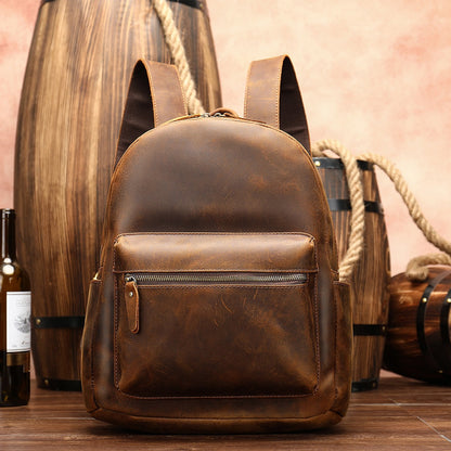 Genuine Leather Men's Backpack, Top-grain Leather, Large Capacity Leisure Backpack