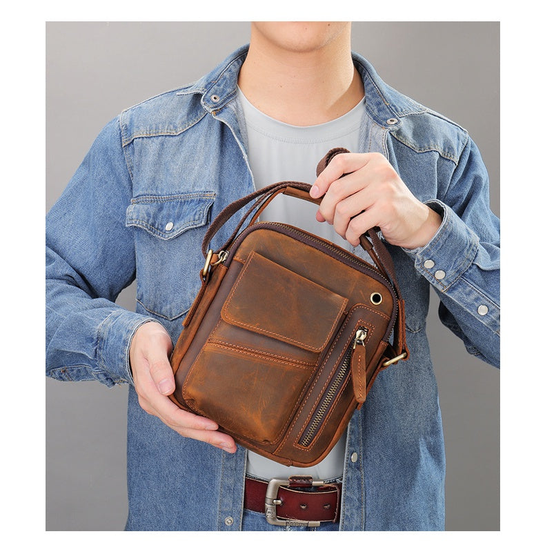 Men's High-capacity Crossbody Bag, Genuine Leather Bag